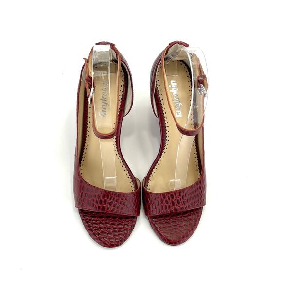 Farylrobin/Anthropologie D'Orsay Wedge Sandal Sz 7 Red Leather Embossed Open-Toe - Picture 16 of 16